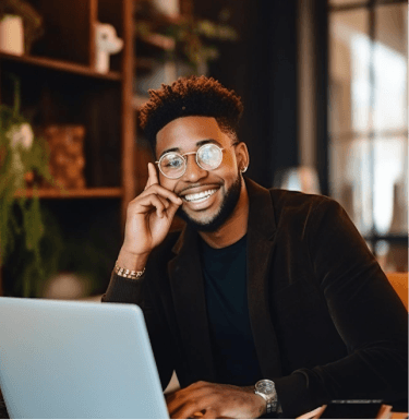 Professional working at a desk in a modern office